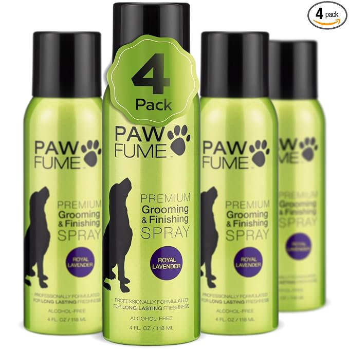 Paw Fume Dog Cologne Spray Grooming & Finishing, Royal Lavender, 4-Pack | Hypoallergenic alcohol-free spray conditions, freshens and detangles coats between baths, with Dog Necessities for fur care