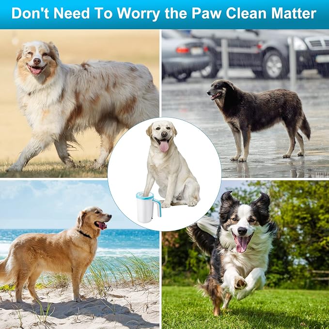 Rechargeable Automatic Dog Paw Cleaner, 2 in 1 Dog Paw Washer Cup | Portable Pet Paw Cleaner with Soft Silicone Brush, 7.4V High Power, Dog Foot Washer Suitable for Big Dog/Cat Grooming, Blue