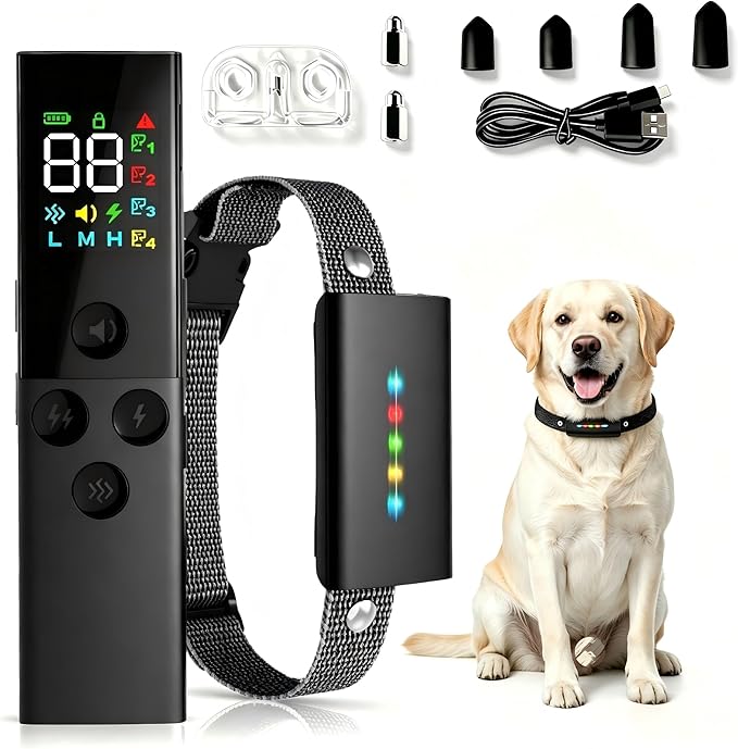 Dog Shock Collar with Remote Control,IP67 Waterproof Dog Training Collar with 4 Training Modes Rechargeable Shock Collar with 99 Adjustable Levels Dog Collars for Small Medium Large Dogs(8-120 Lbs)