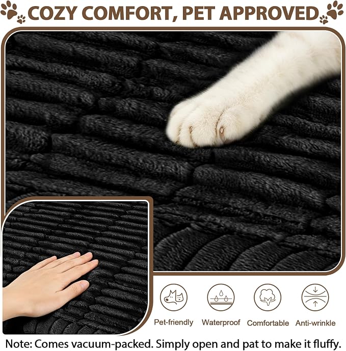 FUANGUI Waterproof Couch Cover Sofa Cover for Dogs and Pets Sofa Protector | Non-Slip Washable Fuzzy Soft Cat Bed Sofa Slipcover for 2-3 Cushion Couch Sofa Pet Friendly, Black, 27.6" x 59.1", 1 pcs