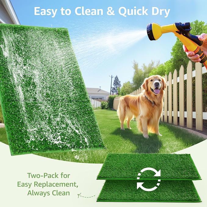 LOOBANI Dog Grass Pee Pads, 18.1x28.1in Artificial Grass Pad for Potty Tray | 2 Pack, Hemmed Edge, Fake Grass for Dogs to Pee On, Washable, Replacement Turf, Outdoor Indoor Pee Grass Patch, Easy to Clean