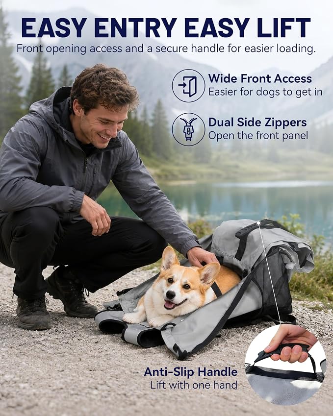 Dog Backpack Carrier for Small and Medium Dogs 4-Layer Safety Design (M) | Detachable Waist Bag with padded shoulder straps, breathable mesh and storage pockets for travel and hiking