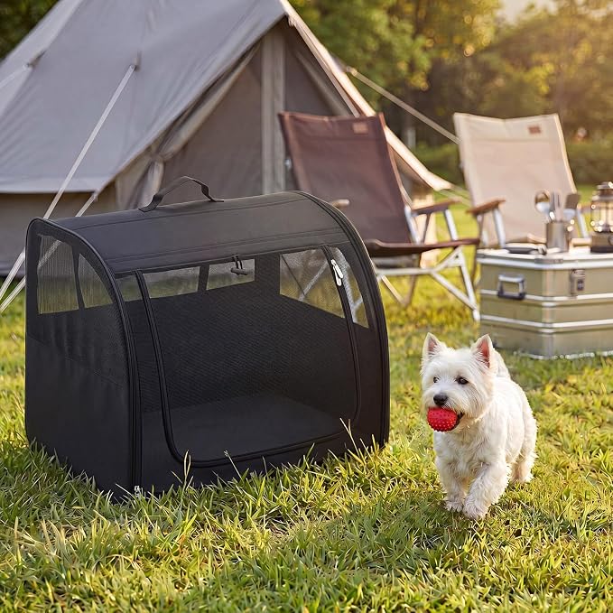 Dog Car Crate, Enclosed Foldable Cat Car Seat Carrier, 23.62x20x20in, Black | Portable Dog Cat Carrier with Seatbelt Attachment & Headrest Strap, Soft-sided Pet Kennel with Bed for Pet Travel up to 25 lb