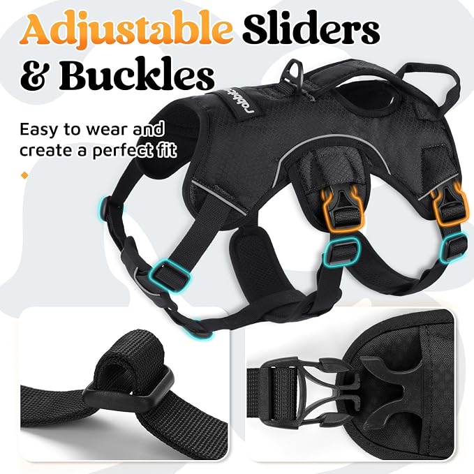rabbitgoo Escape Proof Dog Harness for X-Large, No Pull with Lift Handle | No Escape, Full Soft Padded, Reflective Adjustable Vest, Leash Clip for Walking Hiking Training, Black, X-Large