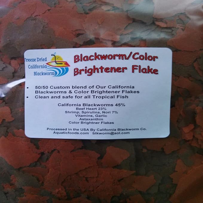 Aquatic Foods Inc. Flakes - 45% California Blackworm & Color Brightner Flake Mix for Discus, Cichlids, Tetras, Guppies, Live Bearers, All Community Tropical Fish - Premium AF Flakes - 1/4-lbs