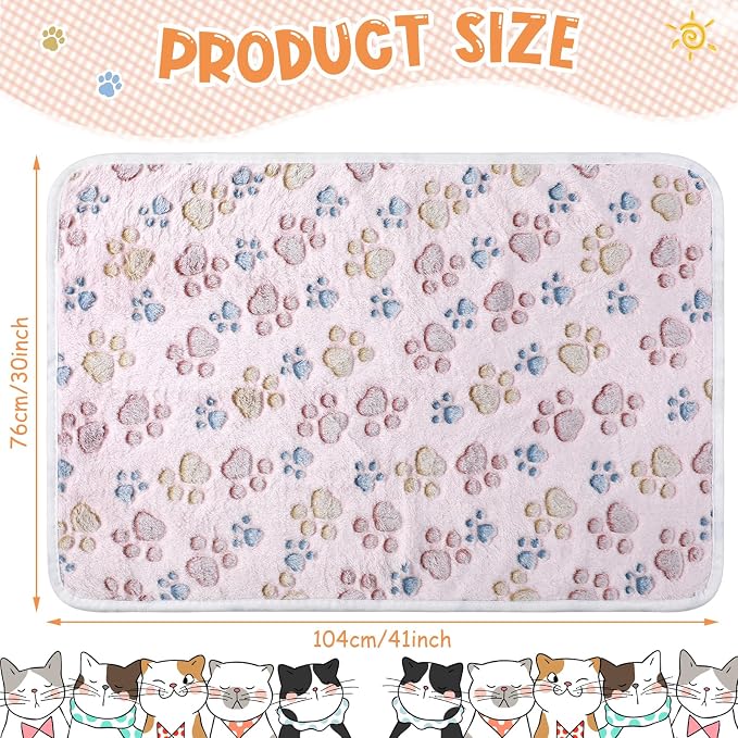 Tatuo 4 Pack Fleece Dog Blankets for Puppy Cats Multi-Size Sleep Mat for Pet Guinea Pig Soft Washable Warm Crate Bed Puppy Teething Toys Print Pattern Blanket Indoor(Beige,41 x 30 Inch,Paw)