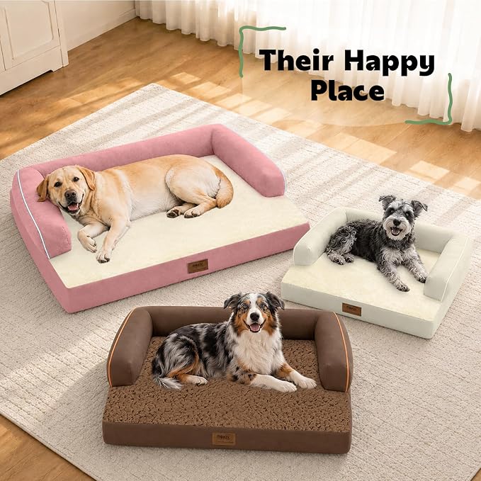 Orthopedic Comfy Pet Sofa Dog Bed with Bolster for Small Dogs Cats | Pillow Support for Neck Relief, Egg Crate Foam, Skin-Friendly Surface, Waterproof Liner, Anti-Slip Bottom, 24 x 18 Inch