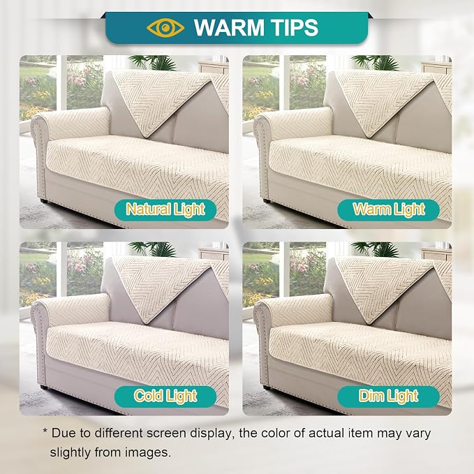 Turquoize Waterproof Couch Cover for Dogs Fuzzy Pet Couch Covers for Sofa Thick Dog Bed Cover Non-Slip Sofa Covers for 2 Cushion Couch Protector Slipcover Pet Friendly (Beige, 36" x 48")