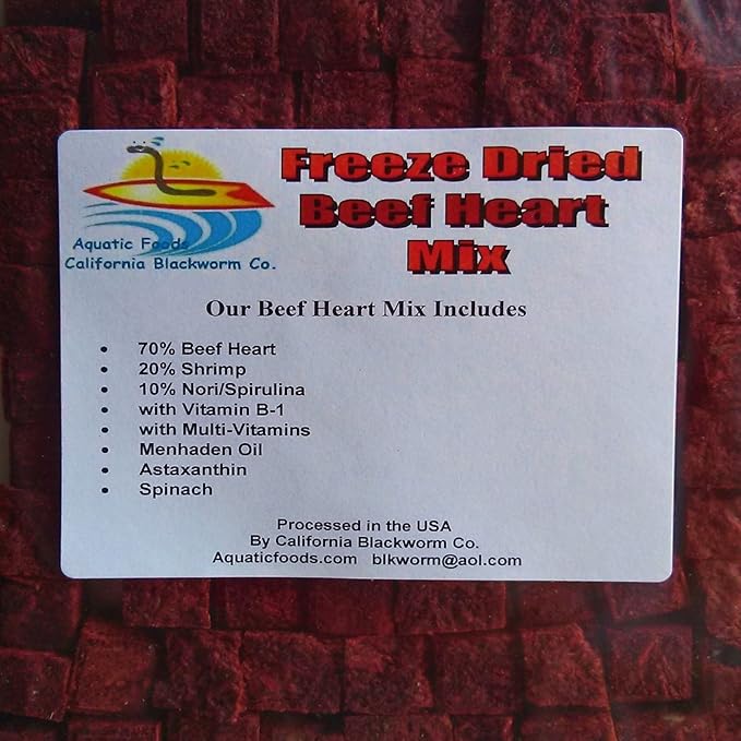 Aquatic Foods Inc. Freeze Dried Beef Heart Mix of Beef Heart, Shrimp, Spinach, Nori, Natural Astaxanthin (Natural Color Enhancer for Fish) for Discus, Cichlids All Tropical and Marine Fish - 10gram
