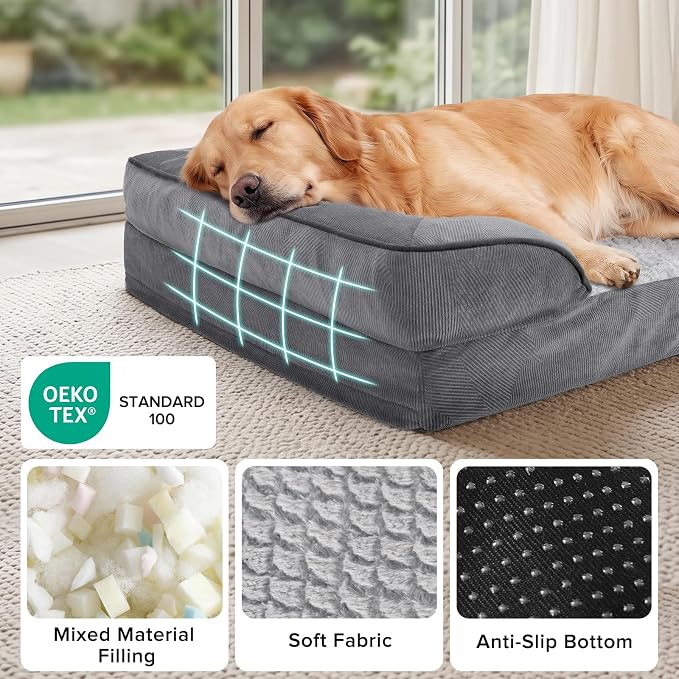 Orthopedic Medium Dog Beds for Medium Dogs, Waterproof Egg-Crate Foam Dog Couch Bed with Washable Removable Cover, Waterproof Lining and Nonskid Bottom