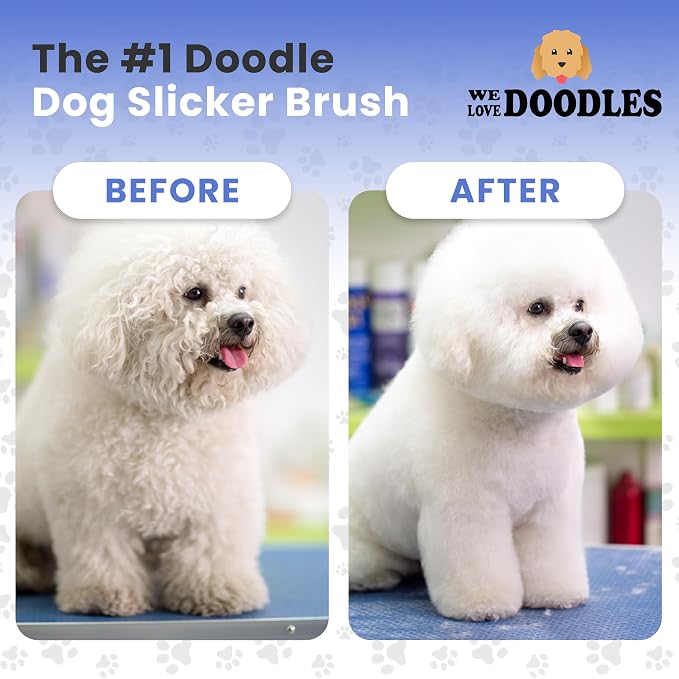 We Love Doodles Small Dog Grooming Comb & Large Dog Slicker Brush Bundle - Grooming Comb & Mini Slicker Brush for Small Puppy Kit - Removes Tangles & for Dematting - Made in USA