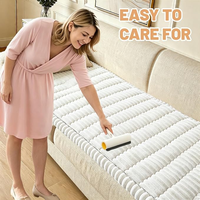 Waterproof Couch Cover for Dogs Washable,Nonslip Fuzzy Durable Pet Friendly | Soft Slipcovers for 3 Cushion Sofa Cover,Plush Thick Protector Fits Mat Bed Leather & Fabric Couches (White 27.6"x59.06")