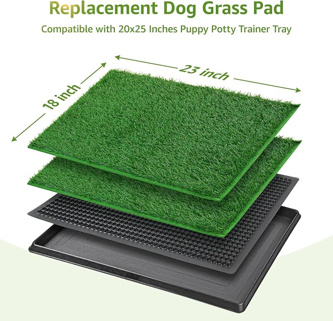 LOOBANI Dog Grass Pee Pads, 18.1x23.1in Artificial Grass Pad for Potty Tray | 2 Pack, Hemmed Edge, Fake Grass for Dogs to Pee On, Washable, Replacement Turf, Outdoor Indoor Pee Grass Patch, Easy to Clean