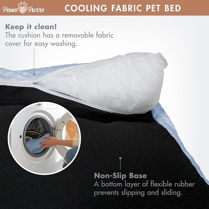 Paws & Purrs Cooling Pet Sofa Bed for Small Dogs or Cats, Breathable Fabric, Supportive Bolsters, Removable Washable Cover, Non-Slip Base, Sofa Pet Lounger Includes Mini Play Cushion, Blue