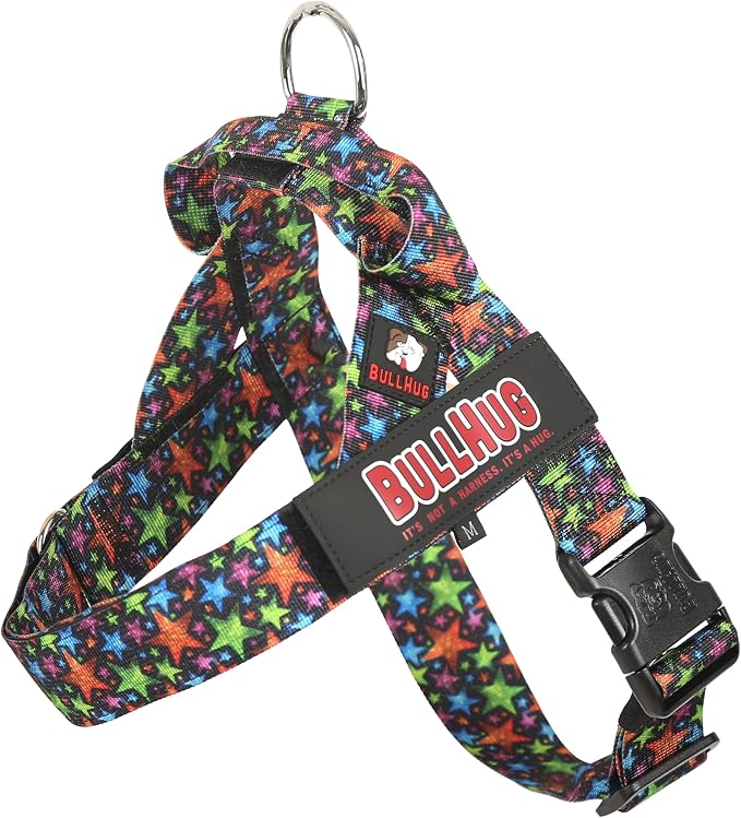 Adjustable Dog Harness– No Pull, No Choke – for English Bulldogs, French Bulldogs, Pugs & Broad-Chested Breeds – Easy, Safe Walks (Star Brights, Small)