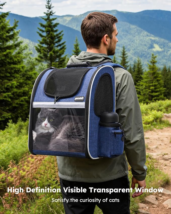 pecute Cat Backpack Visiable, Cat Carrier Expandable with Acrylic Window | Durable Oxford Cloth, Lockable Zipper,Use for Pet Under 11 lbs to Travel