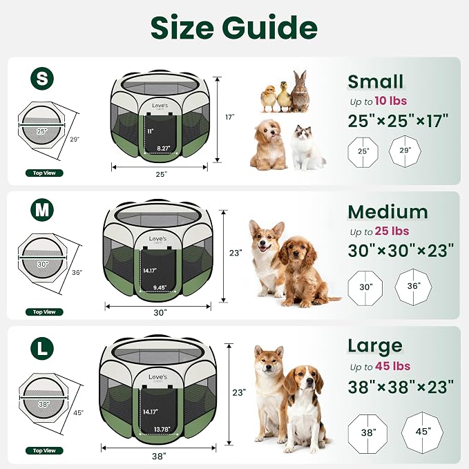 Love's cabin Pet Puppy Dog Playpen, Large Dog Tent Crates Cage Indoor/Outdoor, Portable Playpen for Cat, Foldable Pop Up Dog Kennel Playpen with Carring Case, Removable Zipper Top, Olive Green