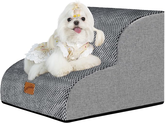 GoGoBunny Ramp Dog Stairs for Couch Sofa and Chair 11.8" H, 2-Step Pet Steps for Small Dogs and Cats, Non-Slip Waterproof Fabric Cover, Stable and Balanced Indoor Step, Pets Friendly, Grey