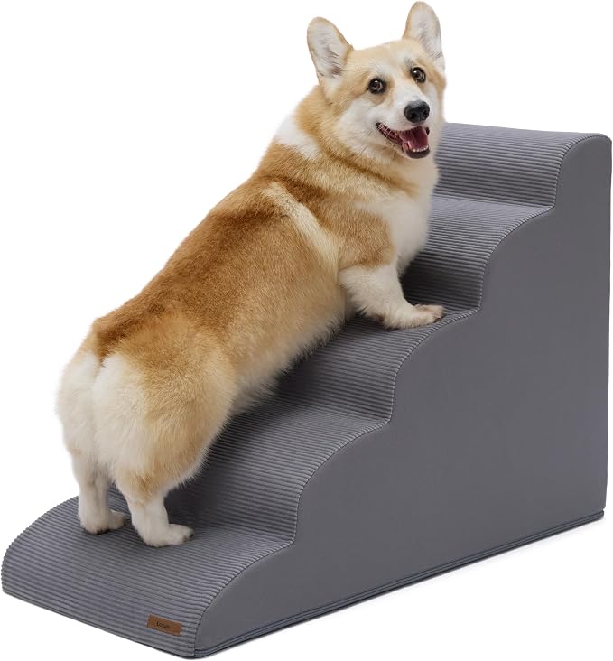 Lesure Dog Pet Stairs for High Bed, Grey, 5 Steps | Pet Steps Ramp for Small Dogs, 33D CertiPUR-US Certified Foam, Indoor and Car Use, Non-Slip Bottom, Removable Cover