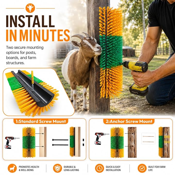 Livestock Scratching Brush 1-Pack — Cattle Horse Goat Pig Sheep Grooming Post, High-Visibility Animal Scratcher, Stress Relief Goat Toys for Summer Itch & Shedding