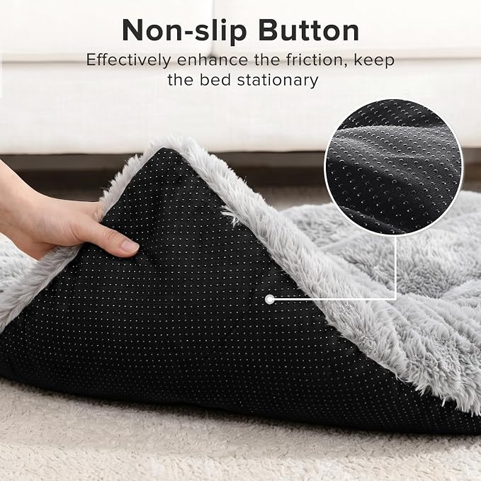 JOEJOY Large Dog Bed Crate Pad, Deluxe Plush Washable Dog Beds Fulffy Soft Kennel Pad Anti-Slip Pet Sleeping Mat for Extra Large Medium Small Dogs, 40" x 27", Grey