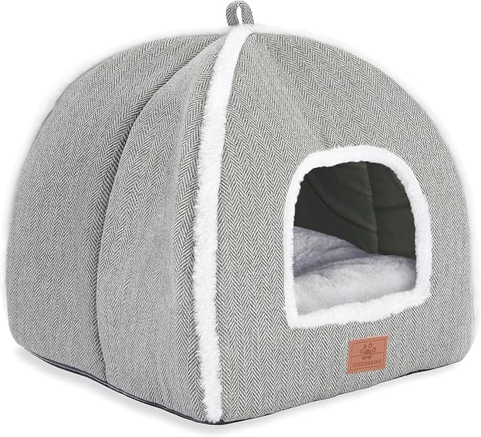 Cat Bed for Indoor Cats - Cat Cave Bed Cat House Cat Tent with Removable Washable Cushioned Pillow, Soft and Self Warming Kitten beds,Cat Beds & Furniture （Large Grey）