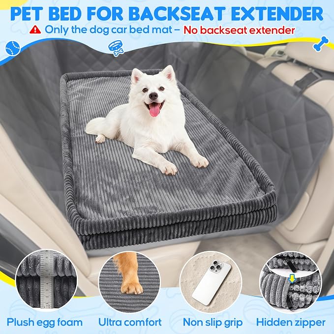 Loiion Dog Car Bed, Non-Slip Backseat Extender Pet Mat 50"x24.6"x2" | Removable, Washable Dog Bed With Waterproof Liner Protects Car Seats, Anti-Slip Travel Bed For Dogs
