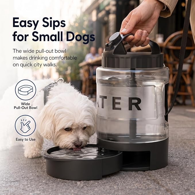 lesotc Portable Dog Water Bowl Dispenser - 77oz Travel Water Bottle | Pop-Out Drinking Bowl, No-Spill Design for Camping, Hiking & Car Rides - Keep Your Dog Hydrated Anywhere, Black