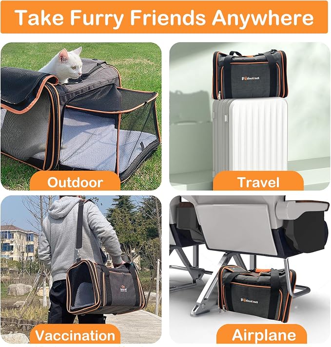 Pet Carrier Airline Approved, 17x11x11 TSA Travel Carrier | 5-Side Expandable Entry, Lightweight Alloy Frame, Collapsible Storage, Washable Wool Mat, Comfortable Bag for Cats & Dogs