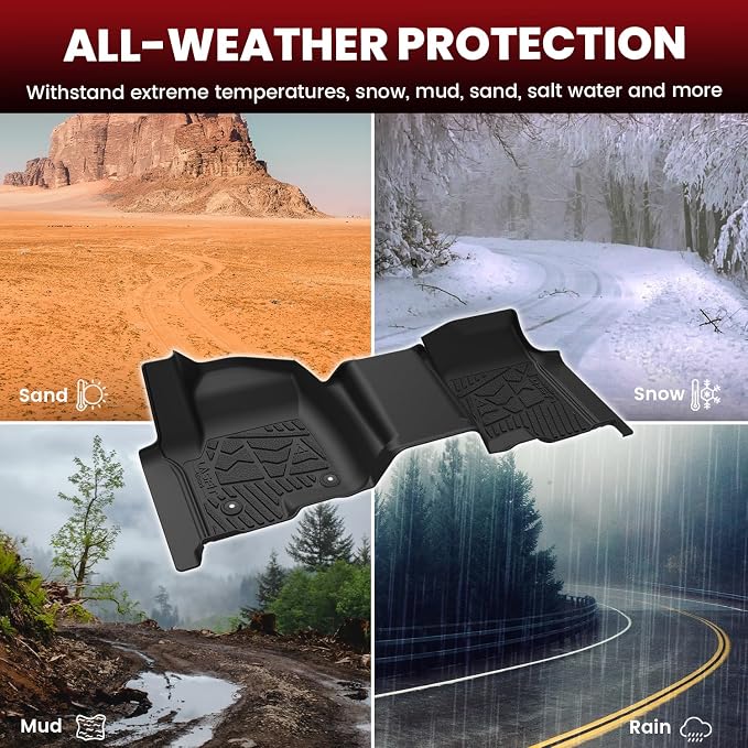 LASFIT Floor Mats 2019-2026 for Chevy Silverado/GMC Sierra 1500, 2020-2026 2500HD 3500HD (Double Cab/Bench Seat/Without Rear Underseat Storage Box) All Weather TPE Custom Fit Floor Liners