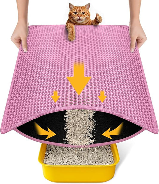Cat Litter Mat, Upgrade Super Waterproof Back Layer Litter Box Mat, Non Slip, Durable, Soft on Paws Kitty Trapping Matt (24"x18", Pink)