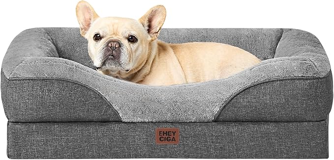 EHEYCIGA Orthopedic Dog Bed for Medium Dog, 30x20 Inch Memory Foam Dog Couch Bed with Sides, Waterproof Liner & Washable Removable Cover, Bolster Pet Sofa, Grey