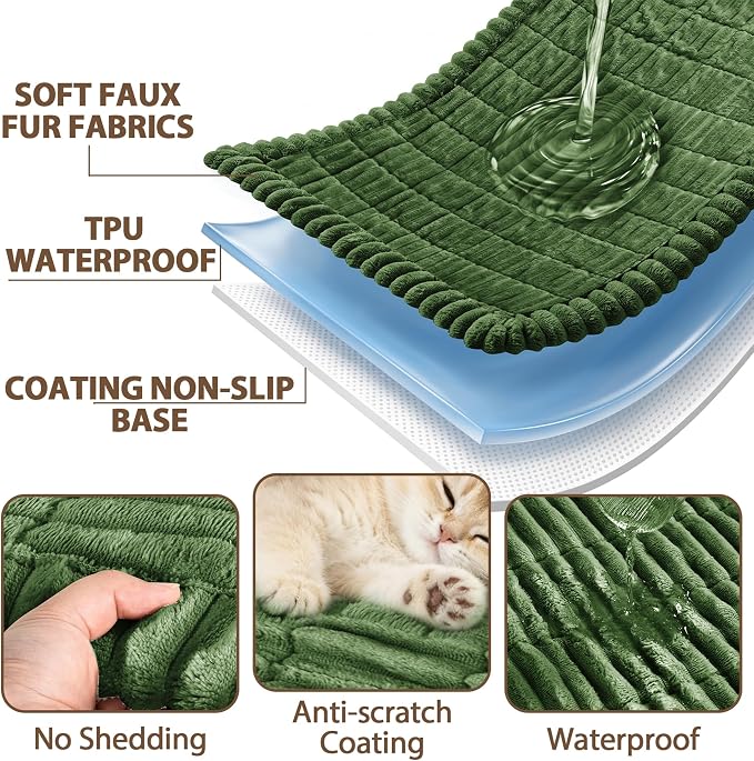 FUANGUI 2 Pack Waterproof Couch Cover for Dogs Pets Sofa Protector | Non-Slip Washable Fuzzy Soft Sofa Slipcover for 2 PCS L Shaped Sofa Pet Friendly, 27.6" x 70.9"+27.6" x 82.7",Dark Green