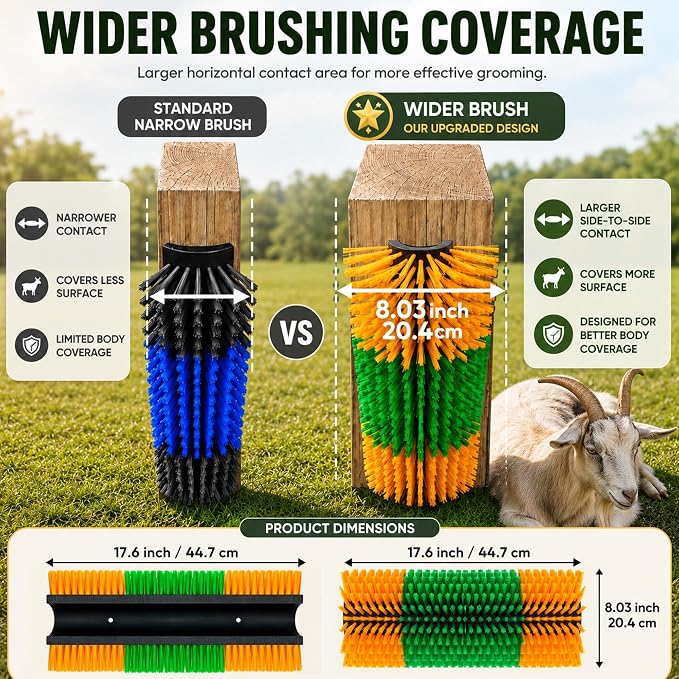 Livestock Scratching Brush 2 Pack for Itchy Coats, Goat and Horse Scratcher for Cows, Horses, Goats, Pigs and Donkeys, Mounts on Posts, Fences, Stalls and Tree Stumps