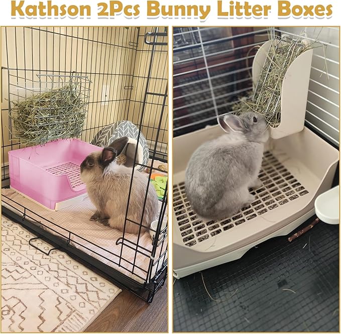 kathson 2PCS Large Rabbit Litter Box Trainer, Potty Corner Toilet with Drawer Bigger Pet Pan for Adult Hamster, Guinea Pig, Ferret, Galesaur, Bunny and Other Animals (Pink,Brown)