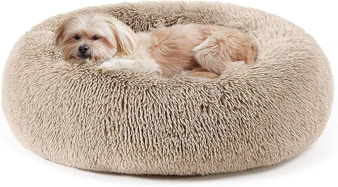 Western Home Calming Donut Small Dog Cat Bed Washable Puppy Bed,24" Brown | Fluffy Faux Fur Round Cuddler,Anti-Anxiety,Anti-Slip Bottom,Pet Beds for Puppy&Small Dogs&Large Cat,Up to 25 LBS