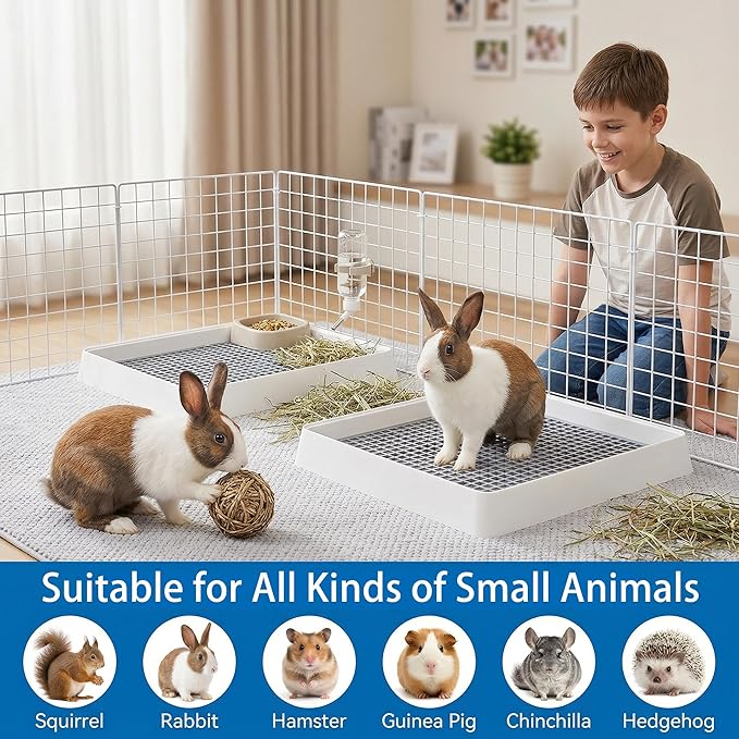 WUWEOT 2 Pack Large Rabbit Litter Box, Shallow Bunny Restroom Litter Tray, Small Animals Litter Pan Toilet Potty Trainer with Grate for Rabbit Hamster Ferret Rats Guinea Pigs Hedgehog Chinchillas