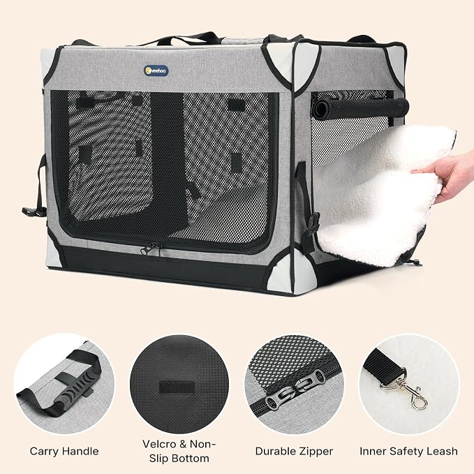 Veehoo Extra Large Cat Travel Carrier with Litter Box for 2 Cats, 48 inch Collapsible Dog Crate for Small Medium Dogs, 2 in 1 Cat Pet Puppy Kitten Foldable Car Carrier Soft Sided for Road Trip, Gray