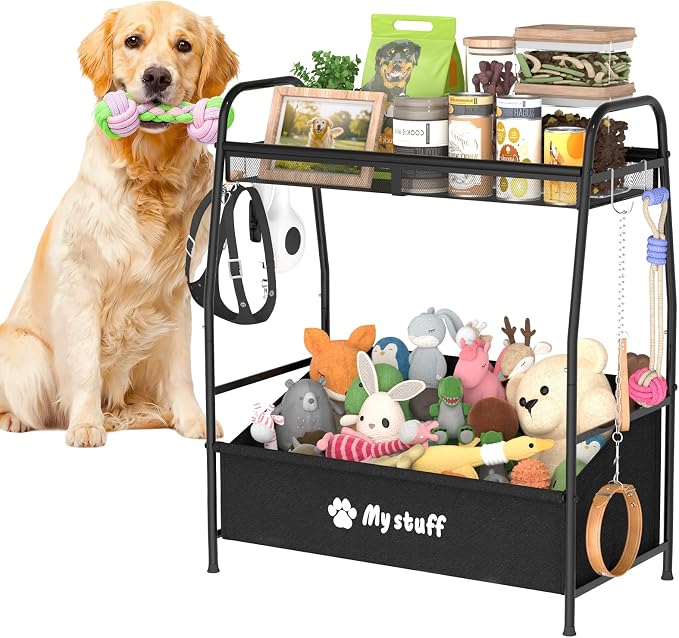 Kaiferty Large Dog Toy basket, Toy Box for Dogs, Pet Toys Bin Dog Metal Wire Basket for Toys, Food Storage, Storage Organizer Chest Storage, Toy Box for Living Room Area (Black)