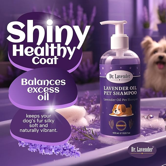 Organic Dog Shampoo for Sensitive Skin - Natural Lavender Oil Pet Wash for Itch Relief, Flea & Tick Defense - Calming & Hypoallergenic Puppy Grooming Supplies - Deodorizing Moisturizing (Lavender)