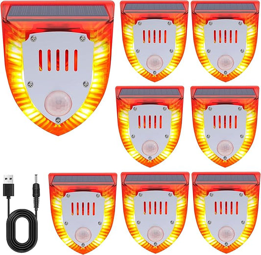 Solar Outdoor Motion Sensor Alarm: 129db Dog Barking & Gunshot Sound,Loud Motion Detector Noise Maker,Barking Dog Alarm Strobe Light Warning Lamp for Home Yard