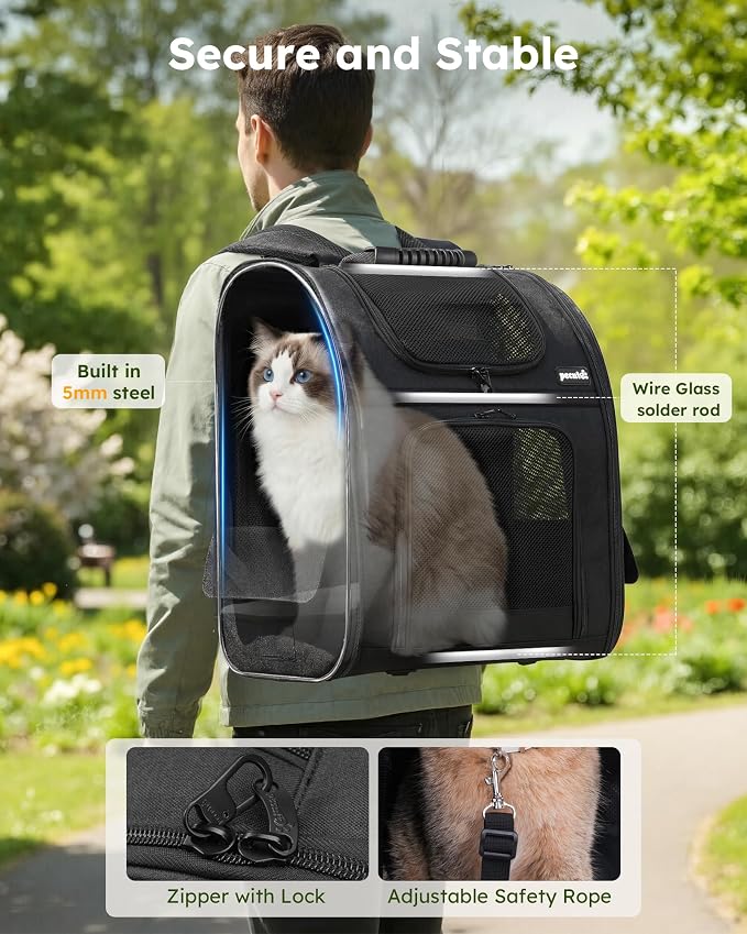 pecute Dog Backpack Expandable, Cat Carrier Backpack Breathable, Large | Durable Oxford Cloth, Lockable Zipper,Use for Pet Under 15 lbs to Travel