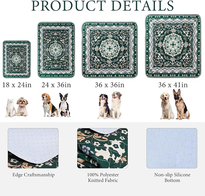 Homimp Washable Pee Pads for Dogs, 2 Pack Reusable Puppy Pads Waterproof, Absorbent and Leakproof Dog Pee Pads, Non Slip Puppy Training Pads, Pet Mat for Floor, Crate, Couch, Whelping,Green, 18"x24"