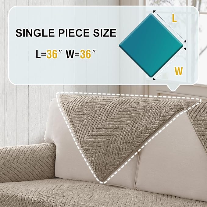 Turquoize Waterproof Couch Cover for Dogs Fuzzy Pet Couch Covers for Sofa Thick Dog Bed Cover Non-Slip Sofa Covers for 2 Cushion Couch Protector Slipcover Pet Friendly (Khaki, 36" x 36")