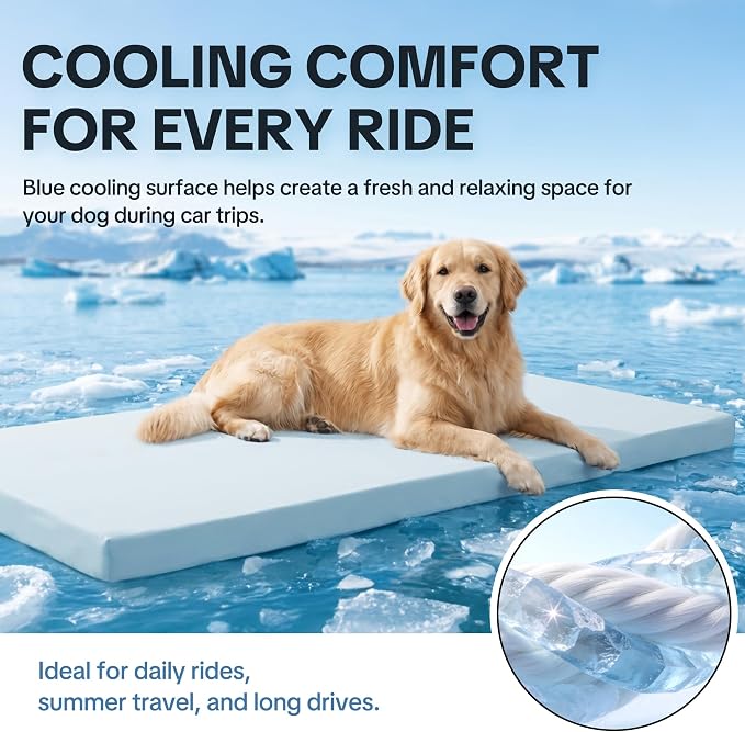 Cooling Dog Car Seat Bed for Back Seat, Blue Waterproof Dog Car Seat Cushion with Removable Machine Washable Cover, Thick Supportive Pet Travel Mat with Non-Slip Bottom, 54"L x 24.8"W x 2"H