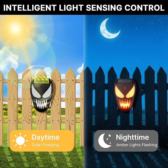 Solar Nocturnal Animal Repeller with Flickering Flame, Waterproof Solar Racoon Repellent Outdoor Coyote Deterrent for Fox, Raccoon, Skunk, Deer - Predator Light for Chicken Coop, Garden (2Pack-Black)
