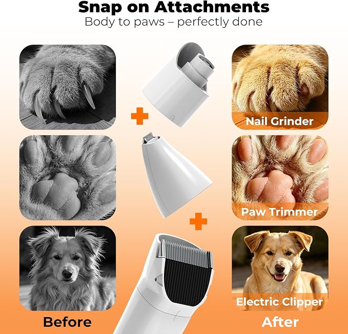 Dog Grooming Vacuum Kit, Pet Hair Vacuum for Shedding & Trimming | 12000Pa 8-in-1 Grooming Kit with Clipper, Deshedding Brush, Paw Trimmer and Nail Grinder, 2L Dust Cup, Low Noise, PG100 PLUS