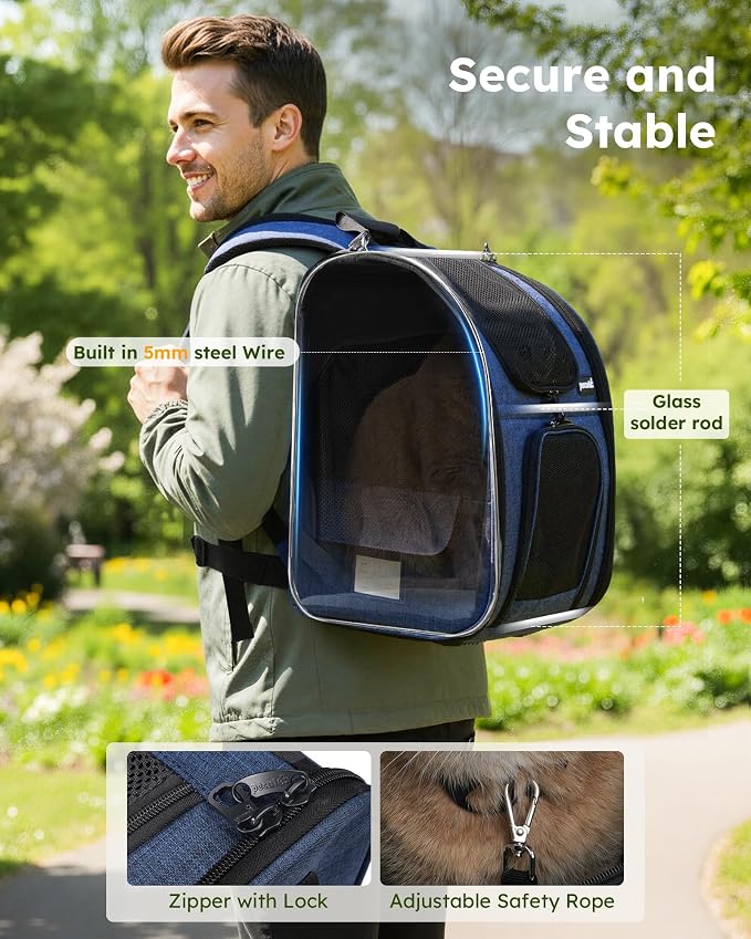 pecute Cat Carrier Backpack Expandable, Cat Backpack with Breathable Window | Durable Oxford Cloth, Lockable Zipper,Use for Pet Under 11 lbs to Travel