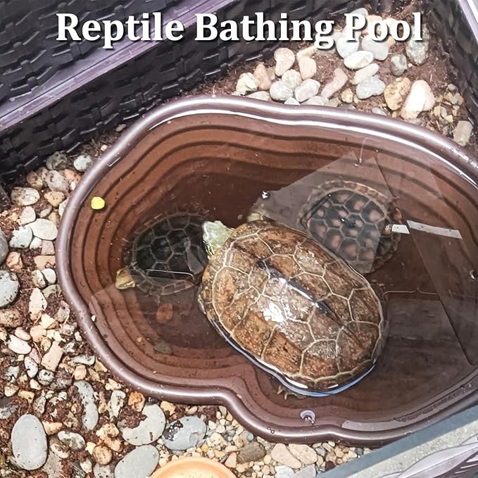 Reptile Bathing Pool 7 Pcs Tortoise Water Dish with Ramp Extra Large Turtle Feeding Bowl with Steps Reptile Food & Water Dishes 2-in-1 Gecko Habitat Decoration Accessories Lizard Bath Tub