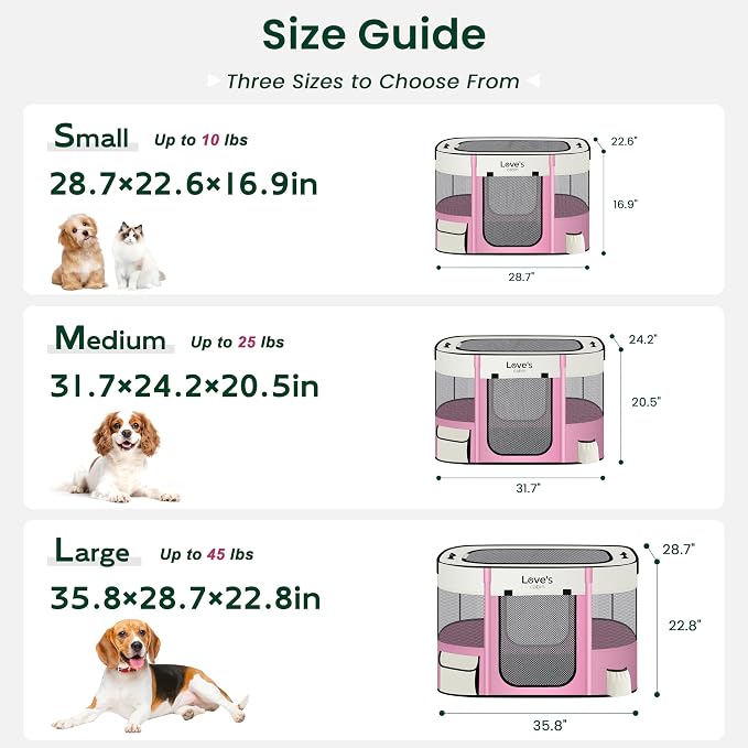 Love's cabin Pet Puppy Dog Playpen, Medium Dog Tent Crates Cage Indoor/Outdoor, Portable Exercise Playpen for Cat, Foldable Pop Up Dog Kennel Playpen with Carring Case (M, Light Pink)